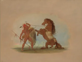 Un guerrier Pawnee sacrifiant son cheval préféré