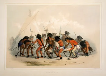 Danse des bisons, pub. 1845 lithographie en couleur
