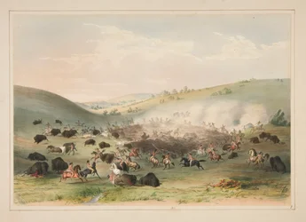 Chasse au bison, encerclement, pl. 9 du North American Indian Portfolio
