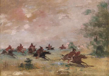 Partie de guerre comanche, montée sur des chevaux sauvages