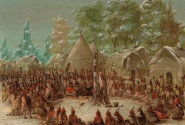 Le groupe de La Salle festoyant dans le village des Illinois. 2 janvier 1680, 1847-1848