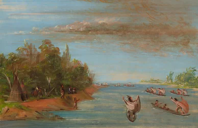 Sac et Fox naviguant en canoës, 1837-1839