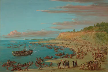 Le Griffin entrant dans le port de Mackinaw, 27 août 1679