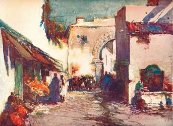 Dans la rue Une scène à Tanger, vers 1903