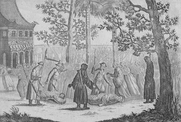 Mort du dernier empereur chinois de la dynastie Ming en 1644 de Nieuhof, 1745