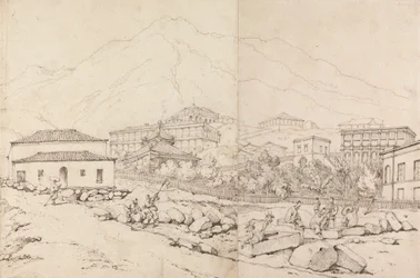 Bâtiment sur une colline dans un village montagneux (Chine ?)