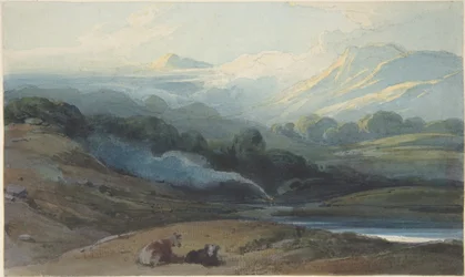 Bétail au repos dans un paysage montagneux, Bengale