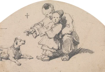 Père chinois et enfant avec chien
