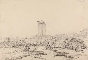 Scène côtière avec pêcheurs et bâtiments, Macao