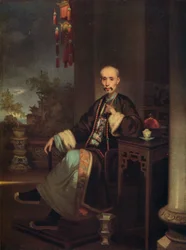 How Qua, chef des marchands de Hong à Canton, vers 1830