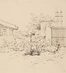 Scène de Rue avec Marchands Vendants des Marchandises
