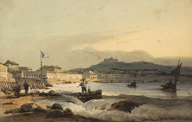 La Praya Grande, Macao, vue du sud, avec le fort Saint-Pierre à gauche, 1830-1845