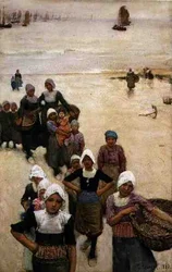Filles de pêcheurs sur la plage