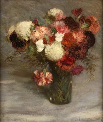 Roses et scabieuses (huile sur toile)