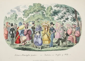 Une scène dans les jardins de Kensington - ou - Modes et frayeurs de 1829, pub. 1829