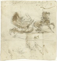 Caricature de soi (recto) ; Cabine lancée par un cheval, avec d