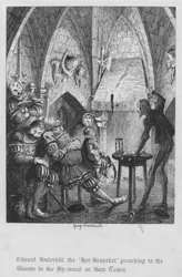 Edward Underhill le "Hot Gospeller," prêchant aux Géants dans la tour By-ward ou Gate (gravure)