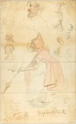 Mother Shipton (recto); Feuille de croquis : Fleur-de-Lis et figures (verso)