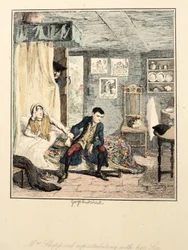 Mme Sheppard réprimandant son fils, illustration de Jack Sheppard : Une romance par William Harrison Ainsworth, publié 1839 (eau-forte en couleur)