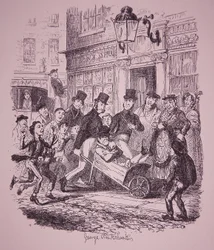 Pickpocket capturé par la police, début du 19e siècle (gravure)