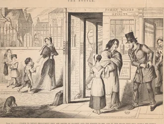 Planche IV, ne pouvant trouver un emploi, ils sont poussés par la pauvreté à mendier dans les rues