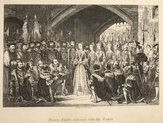Entrée de la reine Jane dans la tour, de The Tower of London, pub. 1840