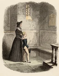 Rose Maylie et Oliver devant la plaque commémorative d