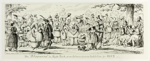 Les "Bloomers" à Hyde Park, ou une exposition extraordinaire pour 1852, des gravures sur acier de George Cruikshank aux Almanachs comiques : 1835-1853