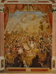 La première apparition de William Shakespeare (1564-1616) sur la scène du Globe avec une partie de sa troupe dramatique en 1564