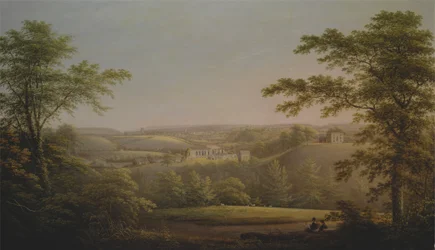 Easby Hall et Easby Abbey avec Richmond, Yorkshire en arrière-plan