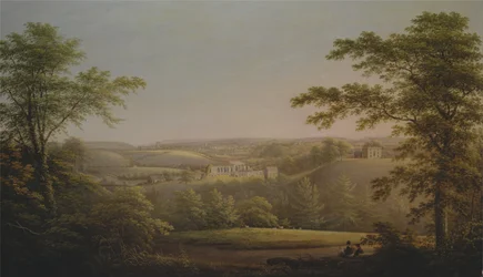Easby Hall et Easby Abbey avec Richmond, Yorkshire en arrière-plan