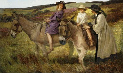 Deux enfants chevauchant des ânes au bord d