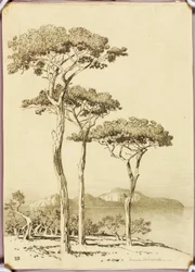 Sans titre (dessin de transfert représentant Capri vu depuis Sorrente)