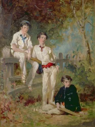 Trois jeunes joueurs de cricket, vers 1883