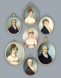 M. Uthoff, en manteau bleu avec boutons dorés, gilet couleur buff et cravate nouée, cheveux poudrés et bouclés