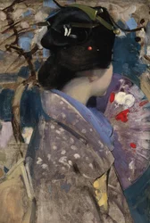 Dame japonaise avec un éventail