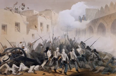 Assaut de Delhi 1857, de La Campagne en Inde 1857-58 à partir de dessins réalisés pendant la période mouvementée de la Grande Mutinerie, illustrant les opérations militaires devant Delhi et ses environs