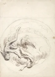 Étude pour une décoration de plafond circulaire (encre brune et graphite)