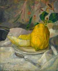 Melon et citron, vers 1900 (huile sur toile sur bois)