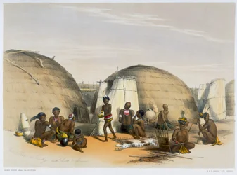 Kraal zoulou à Umlazi avec huttes et écrans, 1849