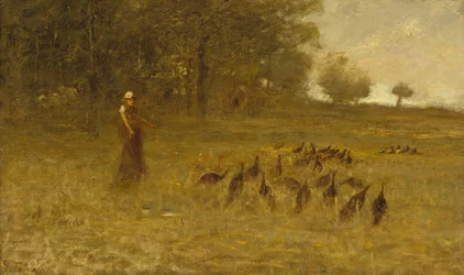 Fille avec des dindes
