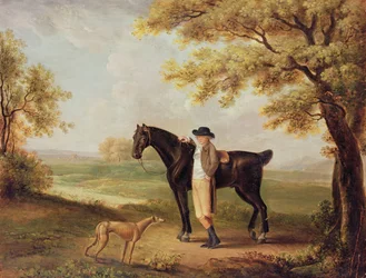 Cheval, cavalier et lévrier
