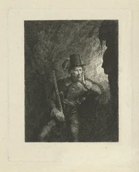 Bandit armé dans une grotte