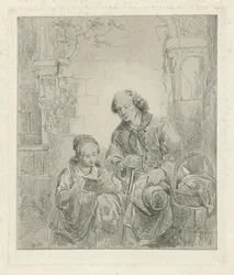Jeune fille lisant un livre à un homme