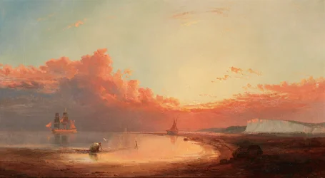 Navires au large de la côte anglaise, coucher de soleil
