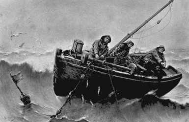 Pêche au hareng. Illustration de Haquette, Georges Jean Marie (1854 - 1906). Encre
