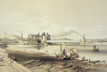 Pont de Conway, construction du deuxième tube, septembre 1848, gravé par l