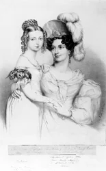Reine Victoria et sa mère la princesse Victoria, duchesse de Kent et Strathearn, gravé par Richard James Lane, 1834