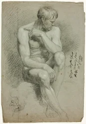 Homme nu assis avec croquis d