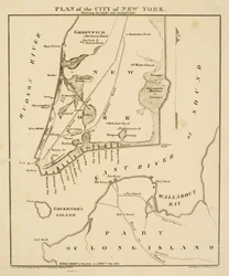 Plan de la ville de New York montrant les terres gagnées et les marécages, 1856